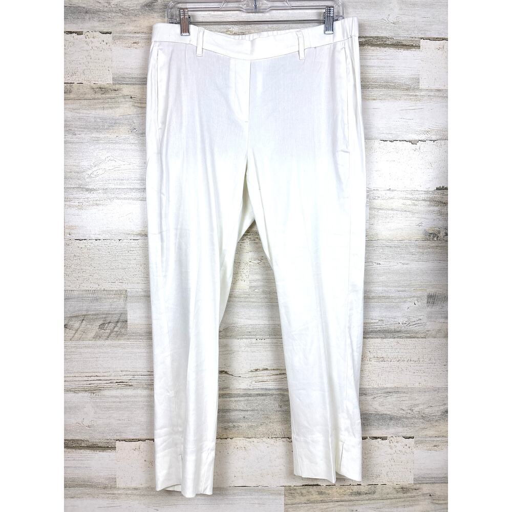 J. Jill Womens M White Linen Stretch Flat Front Lightweight Slim Ankle Pants